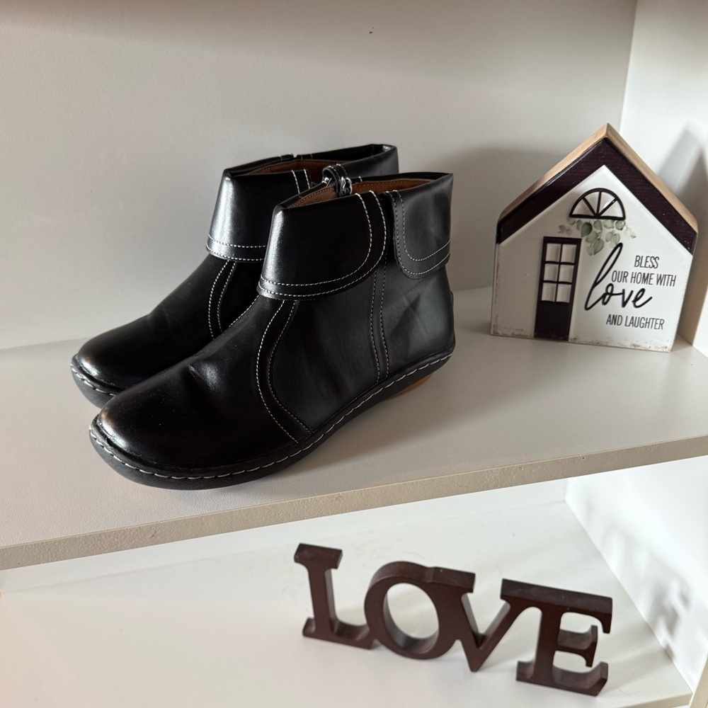 Black Ankle Boots with White Topstitching - Picture 8 of 10
